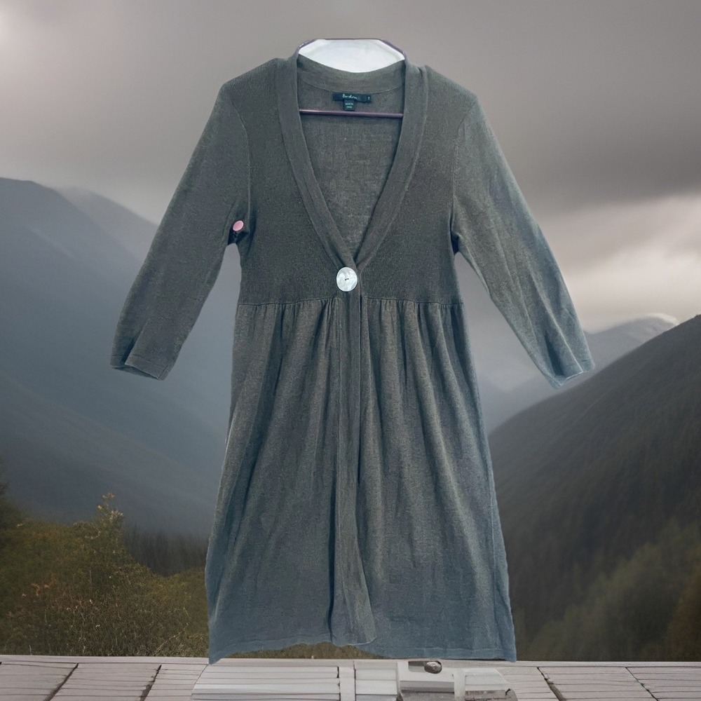 READ Boden Sweater Dress Womens 14 Brown Silk Linen V-Neck Empire Waist Knee‎